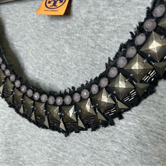 Tory Burch Sleeveless Tunic with Black Jewel Neckline Tie Detail Grey Large - Picture 3 of 8